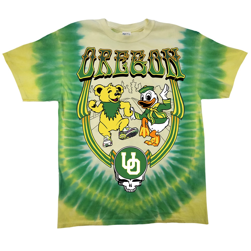Autzen Stadium, Green, Crew Neck, Men, Unisex, Football, Interlocking UO, Class Trip, Grateful Dead, Grateful Ducks, Yellow Bear, Oregon mascot, T-Shirt, 996550